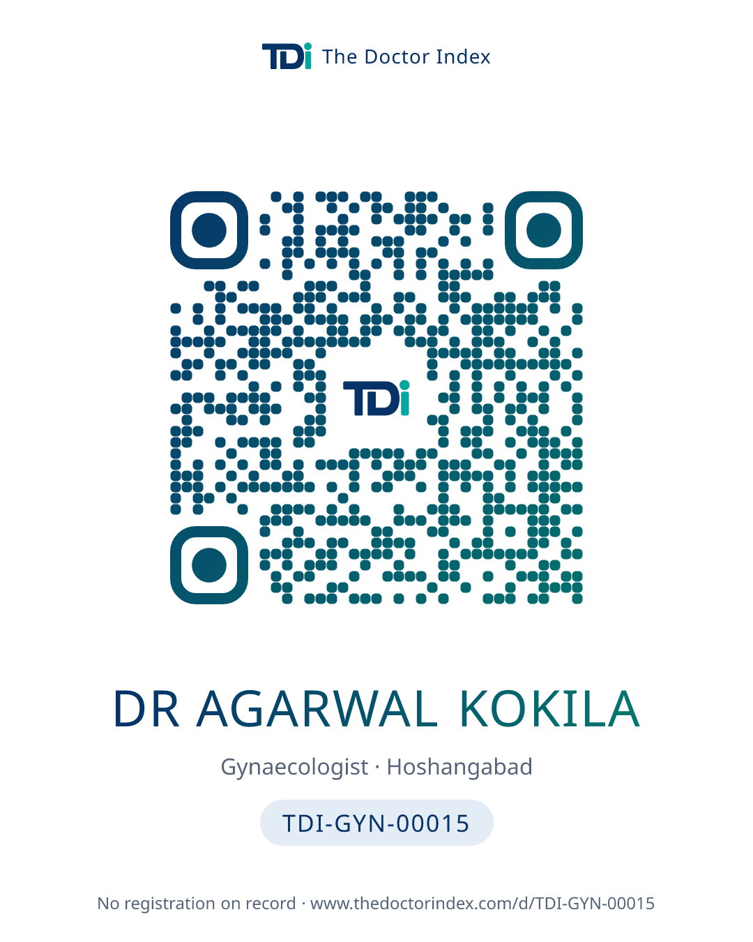 QR card for Dr Agarwal Kokila, TDI-GYN-00015
