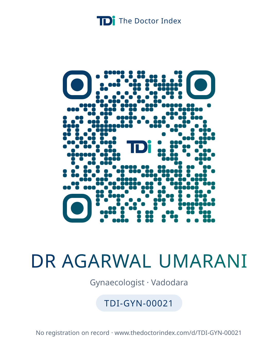 QR card for Dr Agarwal Umarani, TDI-GYN-00021