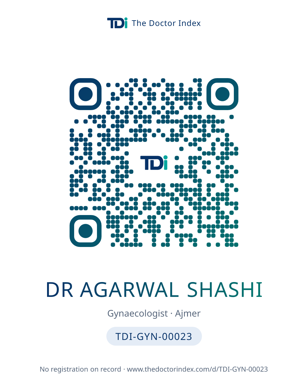 QR card for Dr Agarwal Shashi, TDI-GYN-00023
