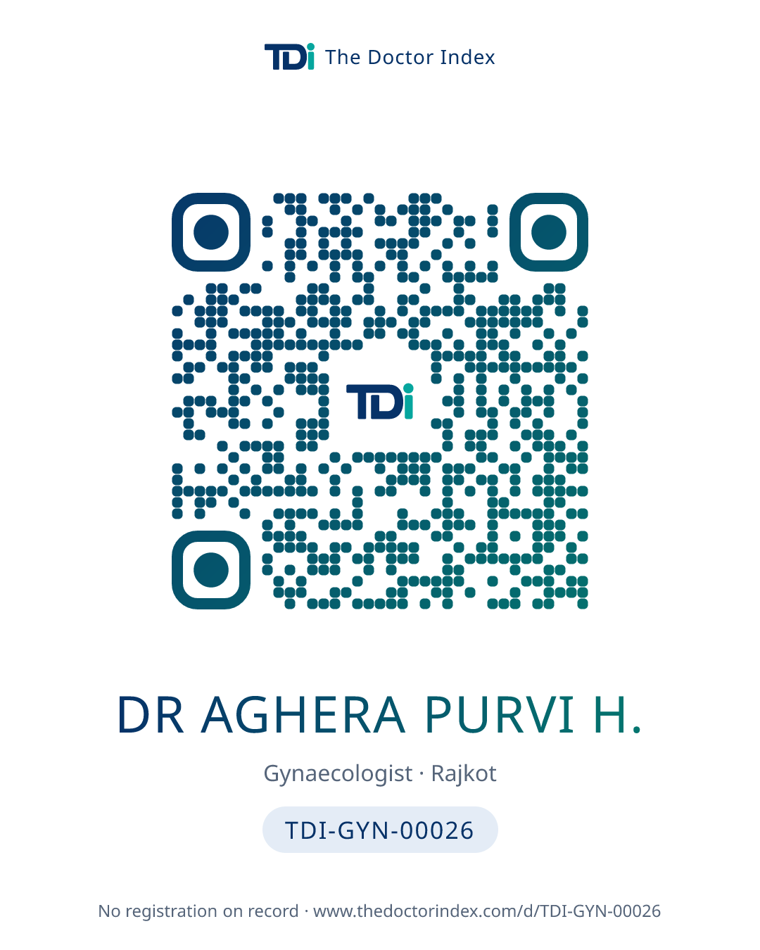 QR card for Dr Aghera Purvi H., TDI-GYN-00026