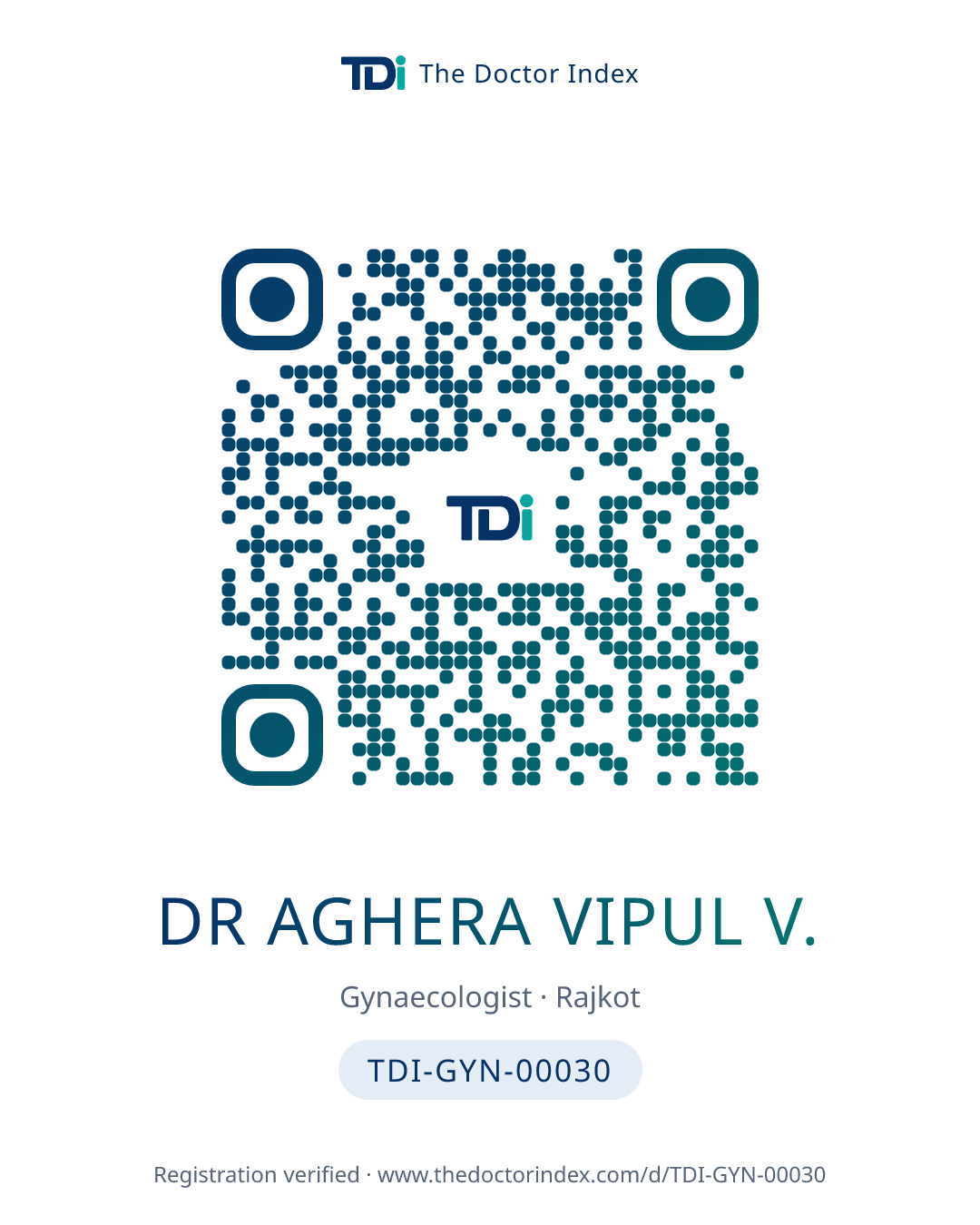QR card for Dr Aghera Vipul V., TDI-GYN-00030