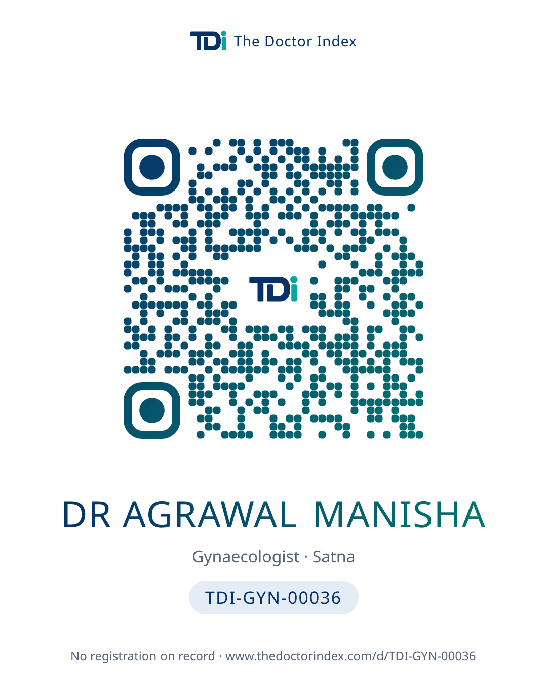 QR card for Dr Agrawal Manisha, TDI-GYN-00036