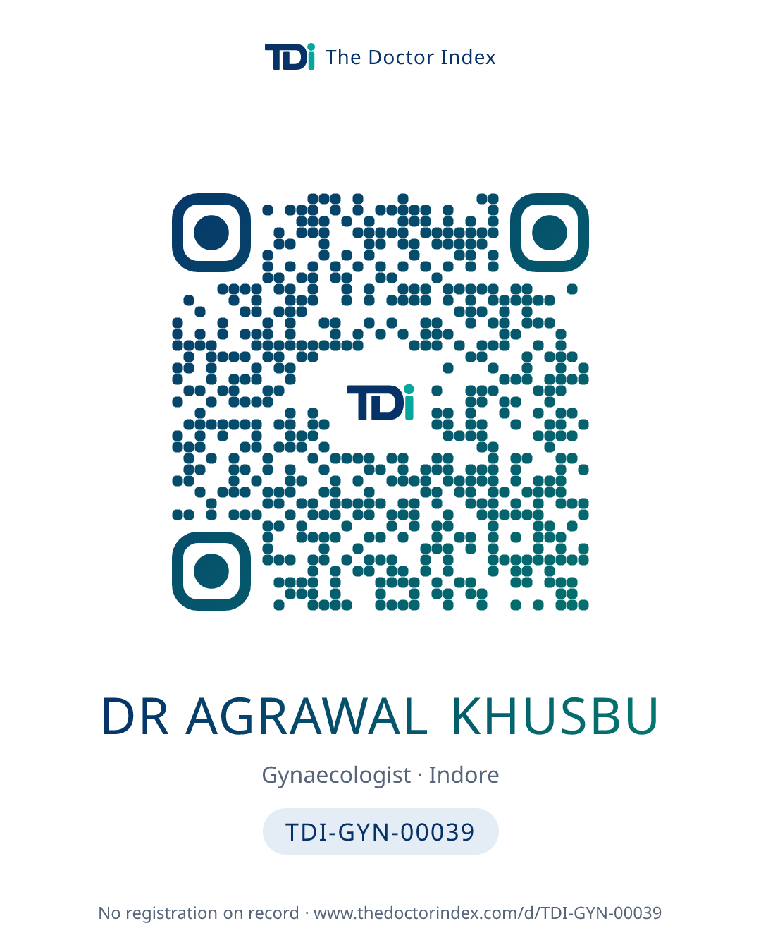 QR card for Dr Agrawal Khusbu, TDI-GYN-00039