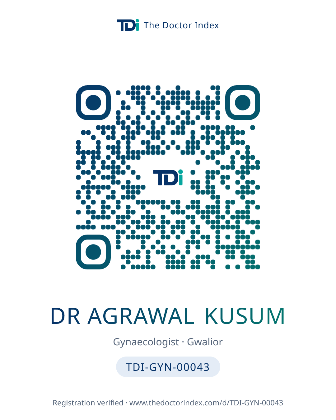 QR card for Dr Agrawal Kusum, TDI-GYN-00043