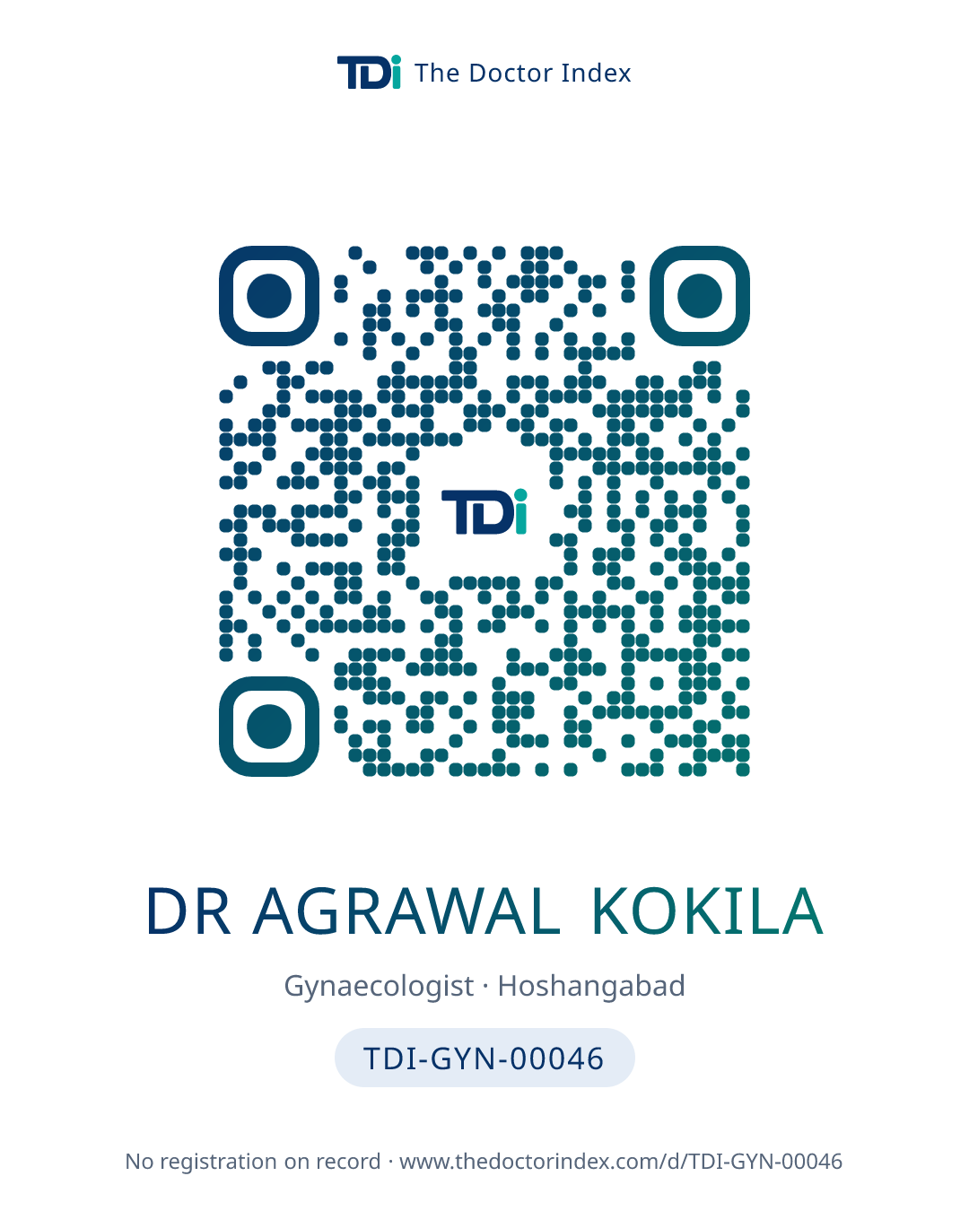 QR card for Dr Agrawal Kokila, TDI-GYN-00046