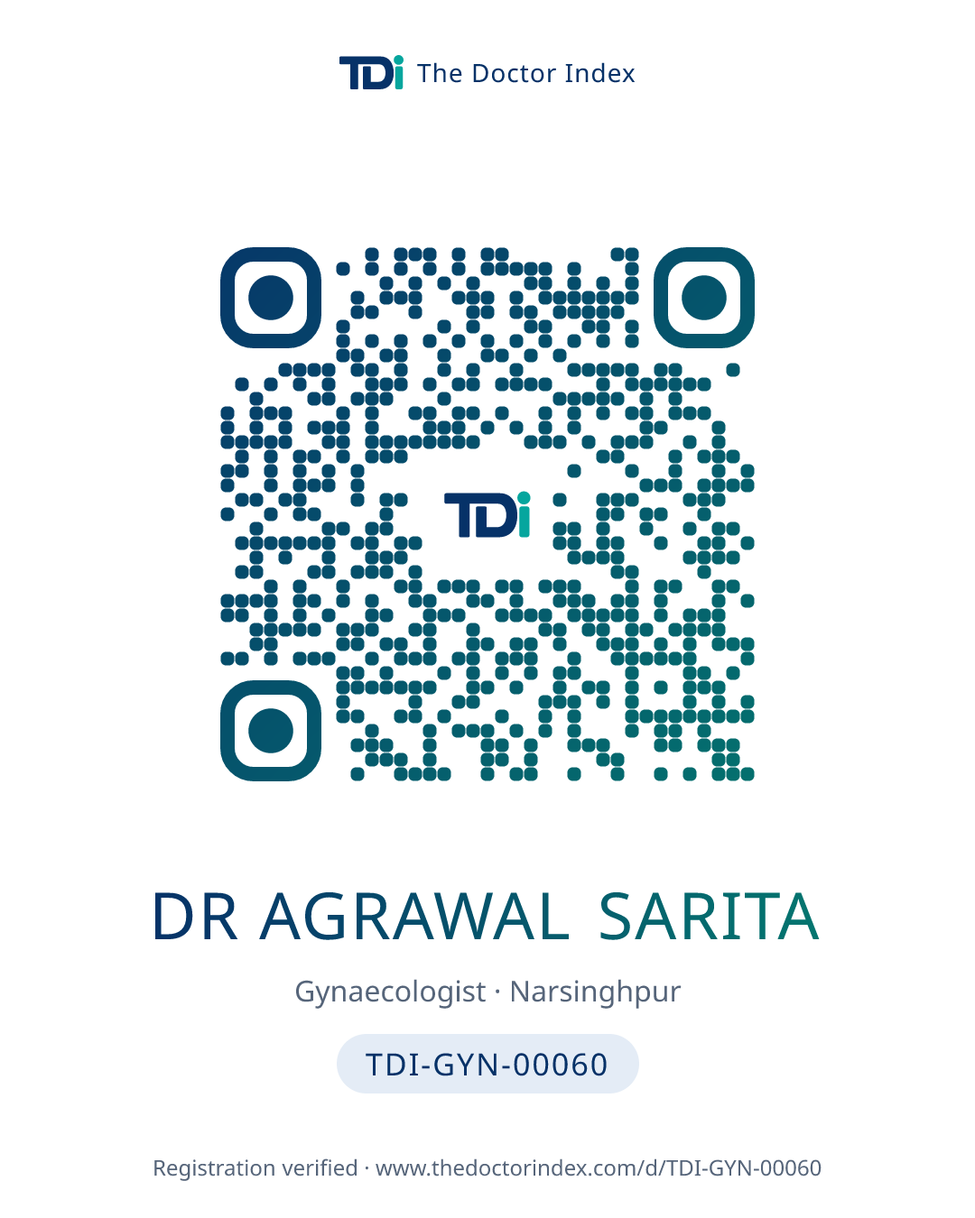 QR card for Dr Agrawal Sarita, TDI-GYN-00060