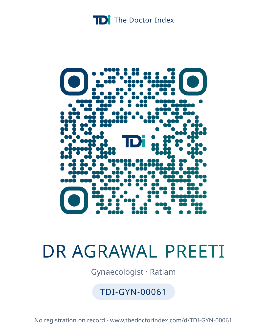 QR card for Dr Agrawal Preeti, TDI-GYN-00061