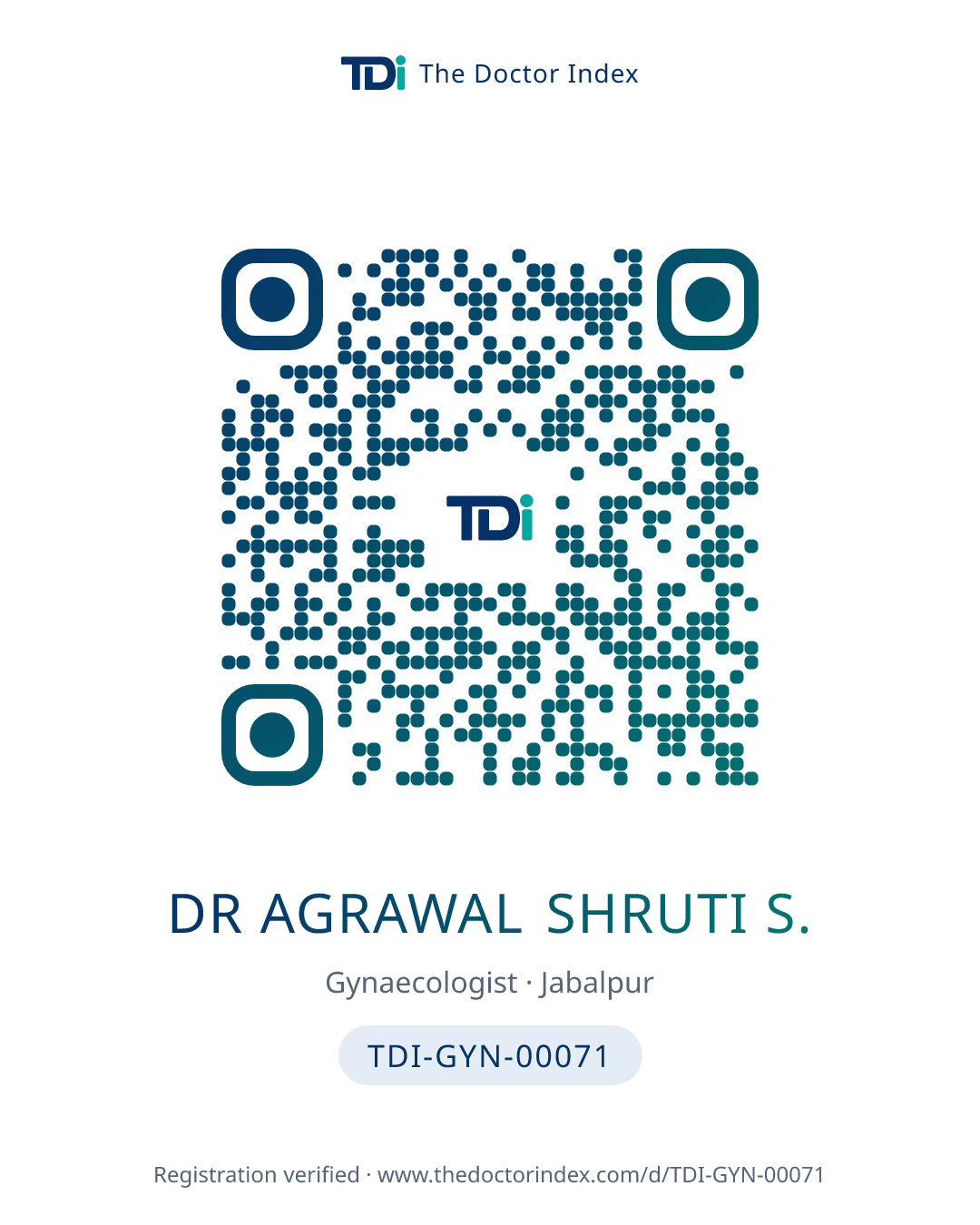 QR card for Dr Agrawal Shruti S., TDI-GYN-00071