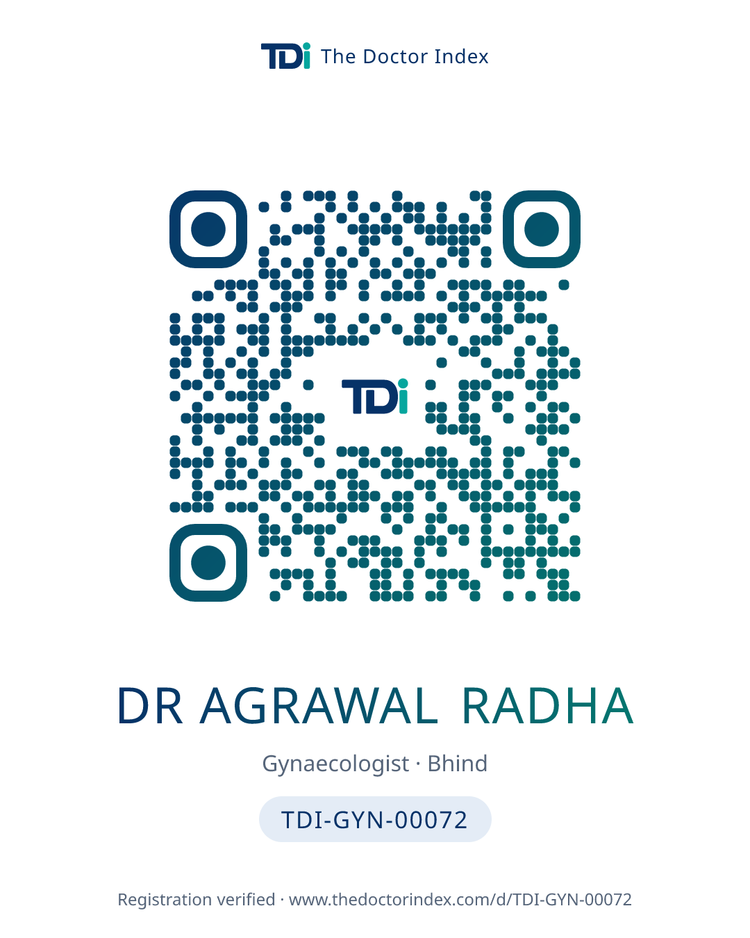 QR card for Dr Agrawal Radha, TDI-GYN-00072