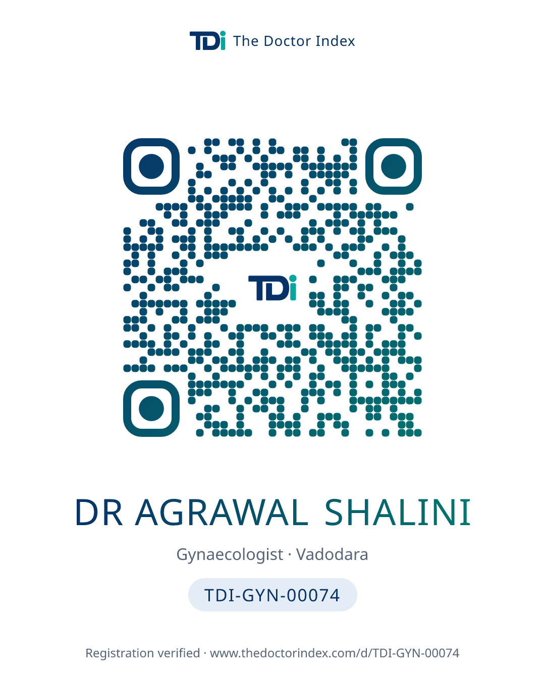 QR card for Dr Agrawal Shalini, TDI-GYN-00074
