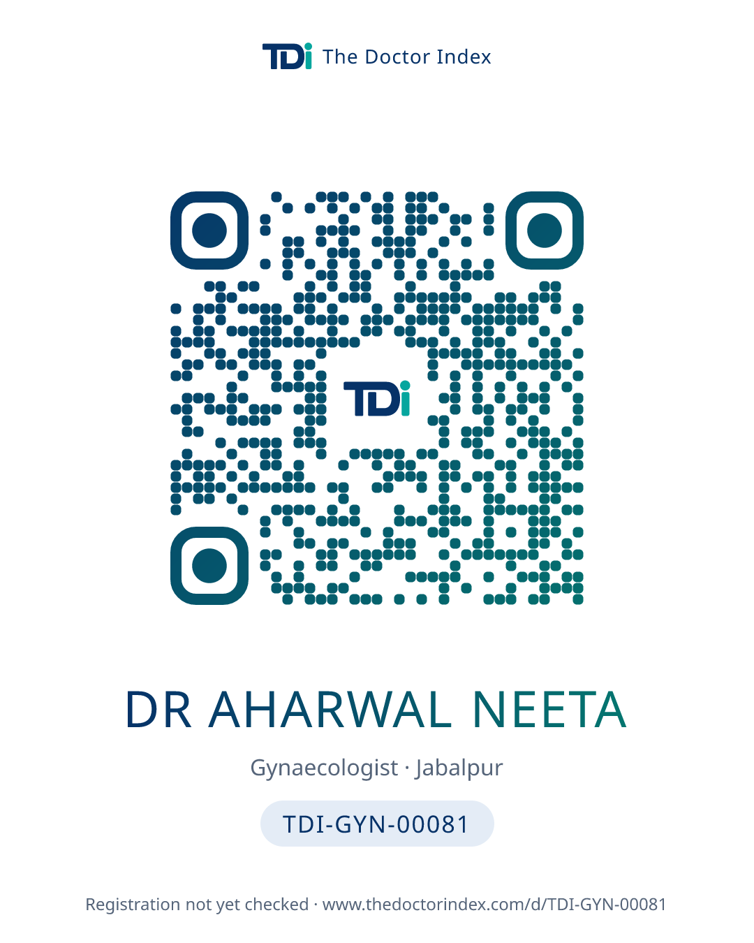 QR card for Dr Aharwal Neeta, TDI-GYN-00081