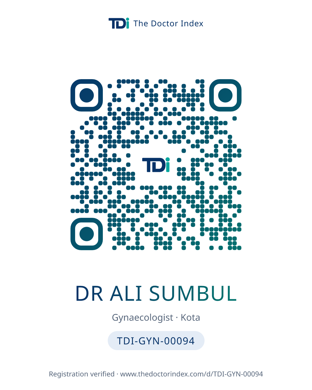 QR card for Dr Ali Sumbul, TDI-GYN-00094