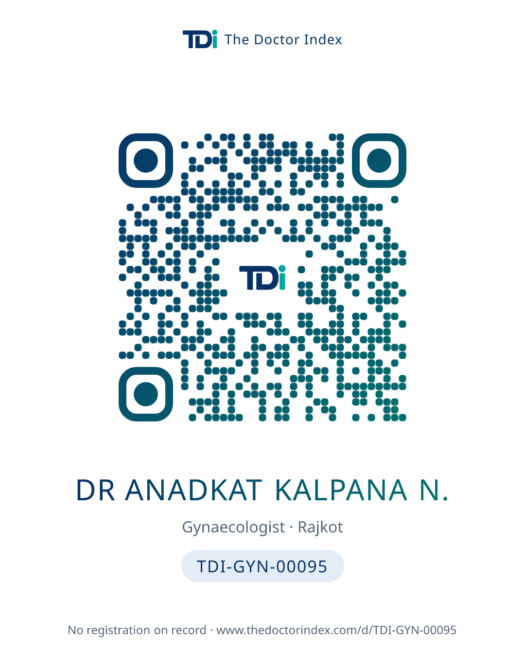 QR card for Dr Anadkat Kalpana N., TDI-GYN-00095