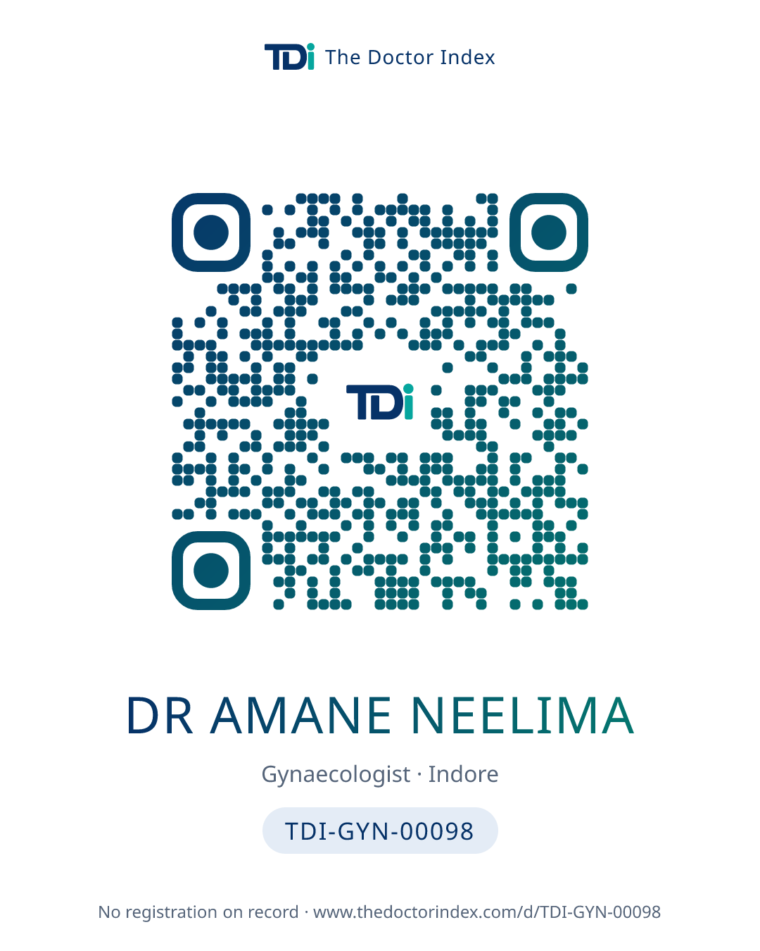 QR card for Dr Amane Neelima, TDI-GYN-00098