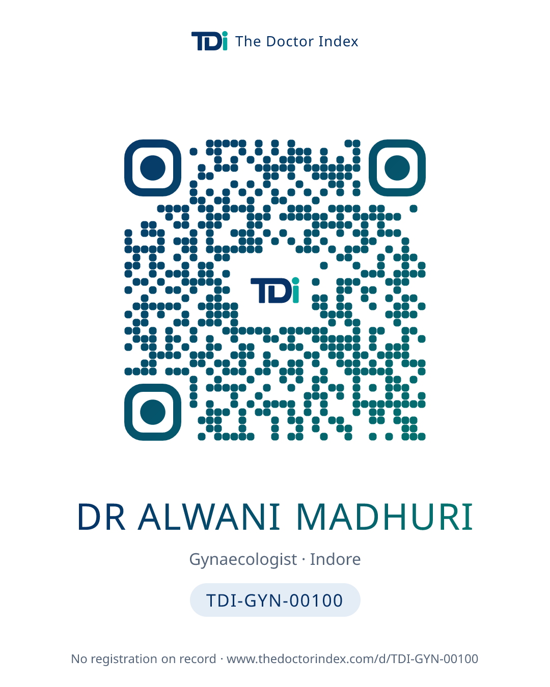 QR card for Dr Alwani Madhuri, TDI-GYN-00100