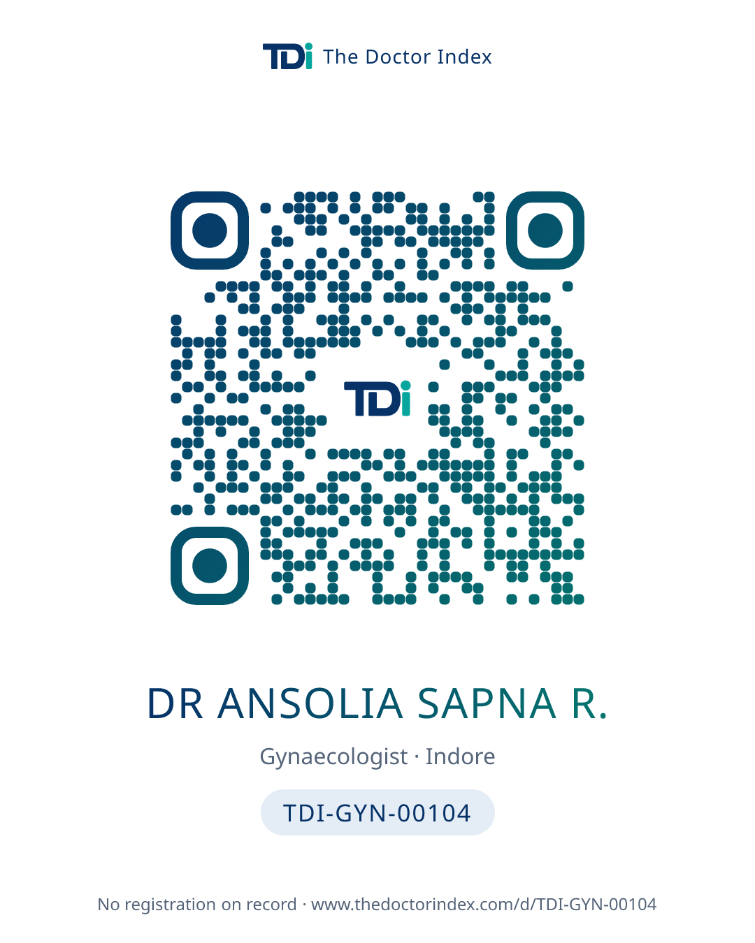 QR card for Dr Ansolia Sapna R., TDI-GYN-00104