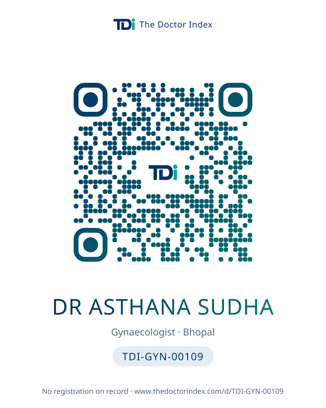 QR card for Dr Asthana Sudha, TDI-GYN-00109