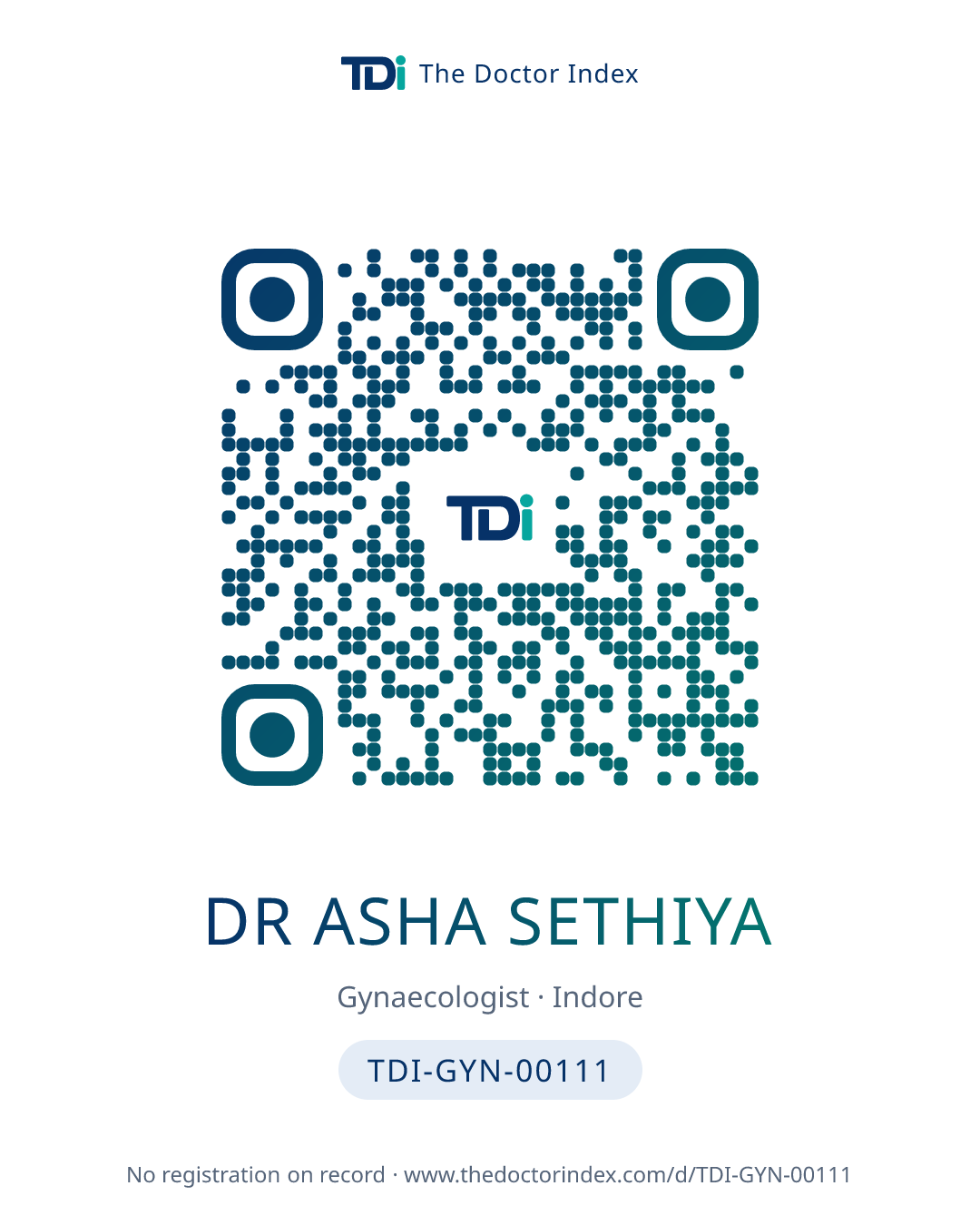 QR card for Dr Asha Sethiya, TDI-GYN-00111