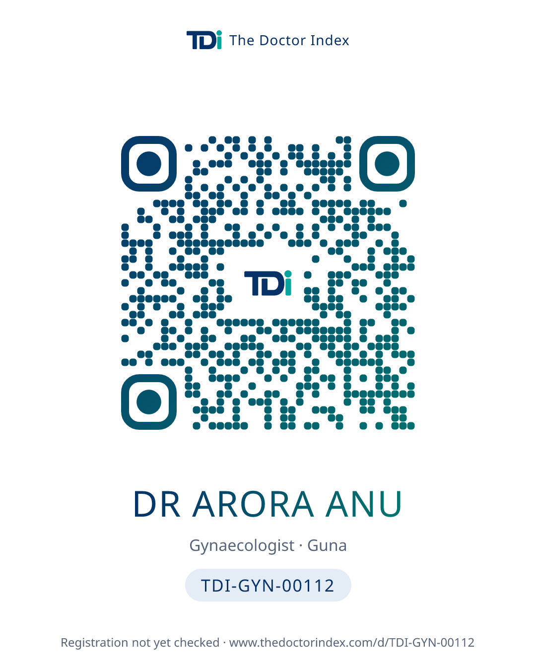 QR card for Dr Arora Anu, TDI-GYN-00112
