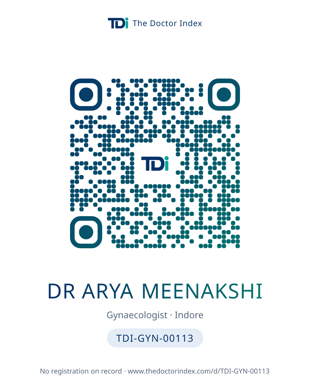 QR card for Dr Arya Meenakshi, TDI-GYN-00113