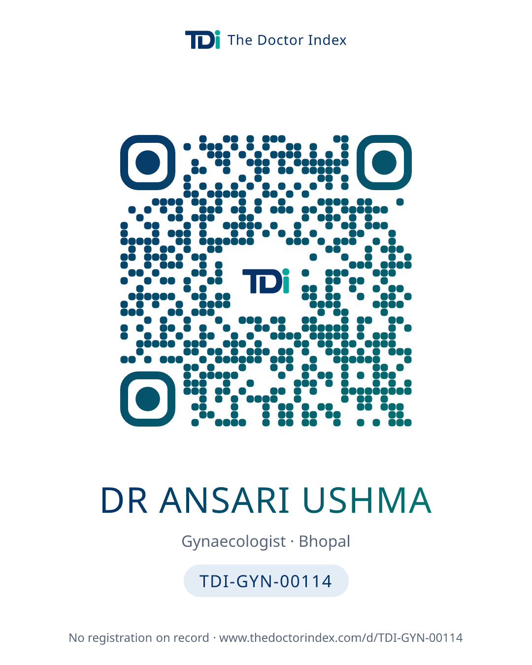 QR card for Dr Ansari Ushma, TDI-GYN-00114