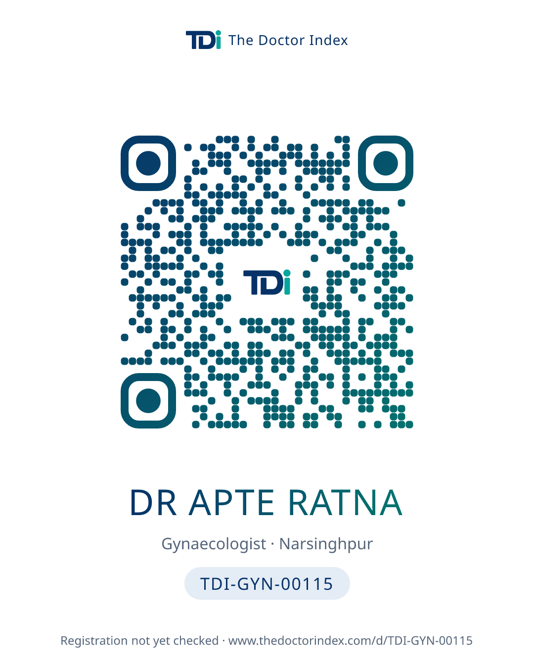 QR card for Dr Apte Ratna, TDI-GYN-00115