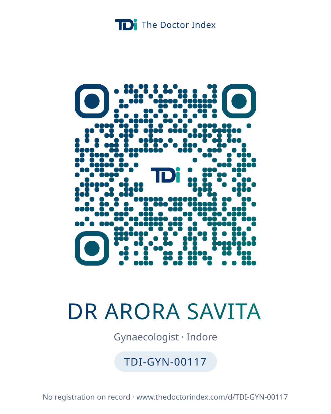 QR card for Dr Arora Savita, TDI-GYN-00117