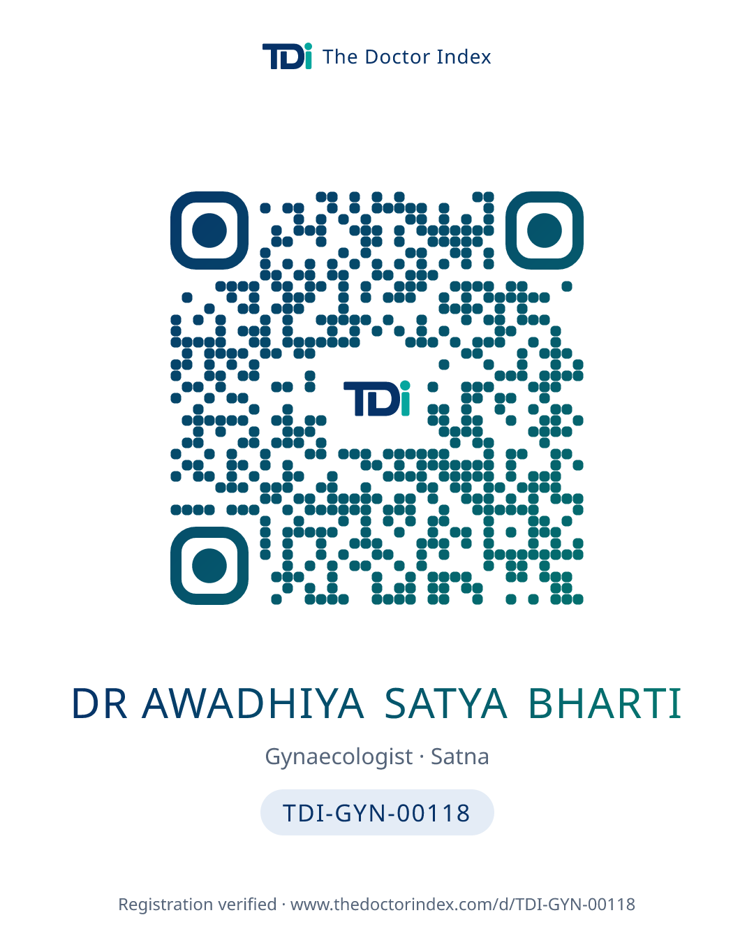 QR card for Dr Awadhiya Satya Bharti, TDI-GYN-00118