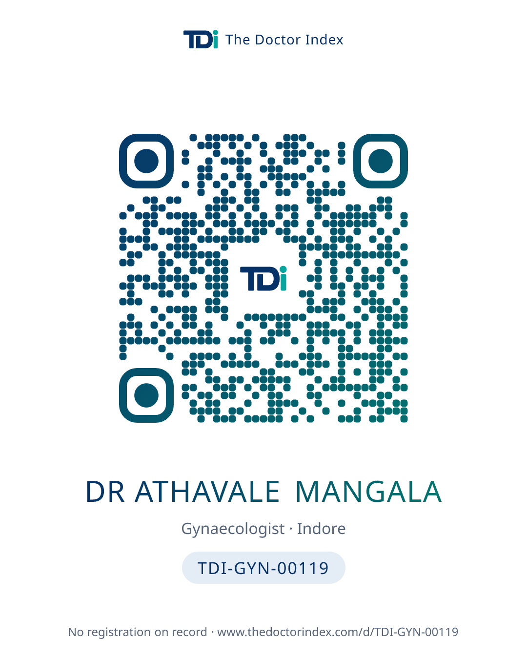 QR card for Dr Athavale Mangala, TDI-GYN-00119