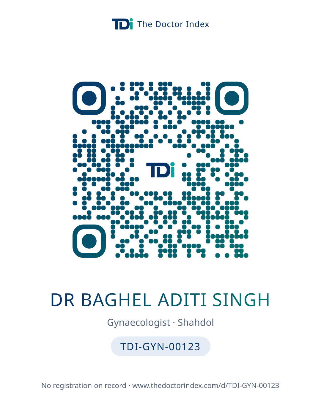 QR card for Dr Baghel Aditi Singh, TDI-GYN-00123