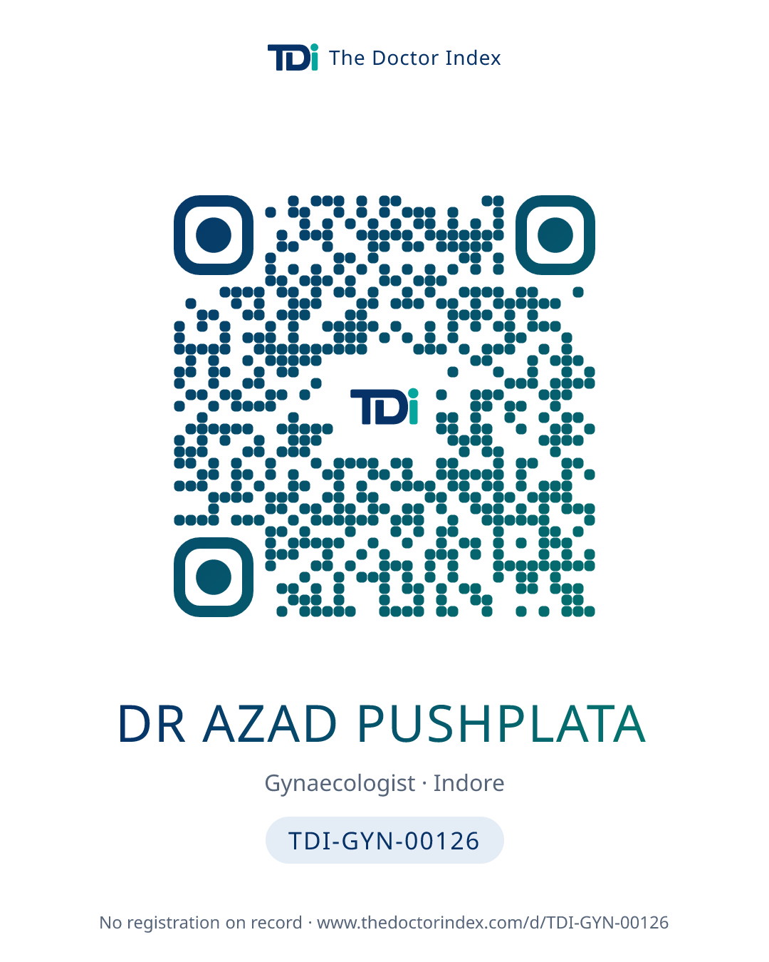 QR card for Dr Azad Pushplata, TDI-GYN-00126