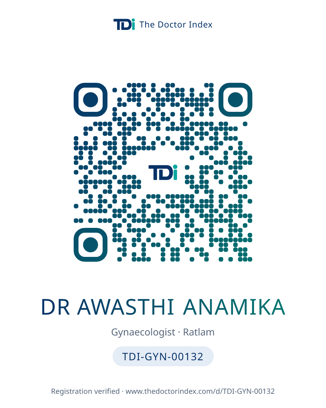 QR card for Dr Awasthi Anamika, TDI-GYN-00132
