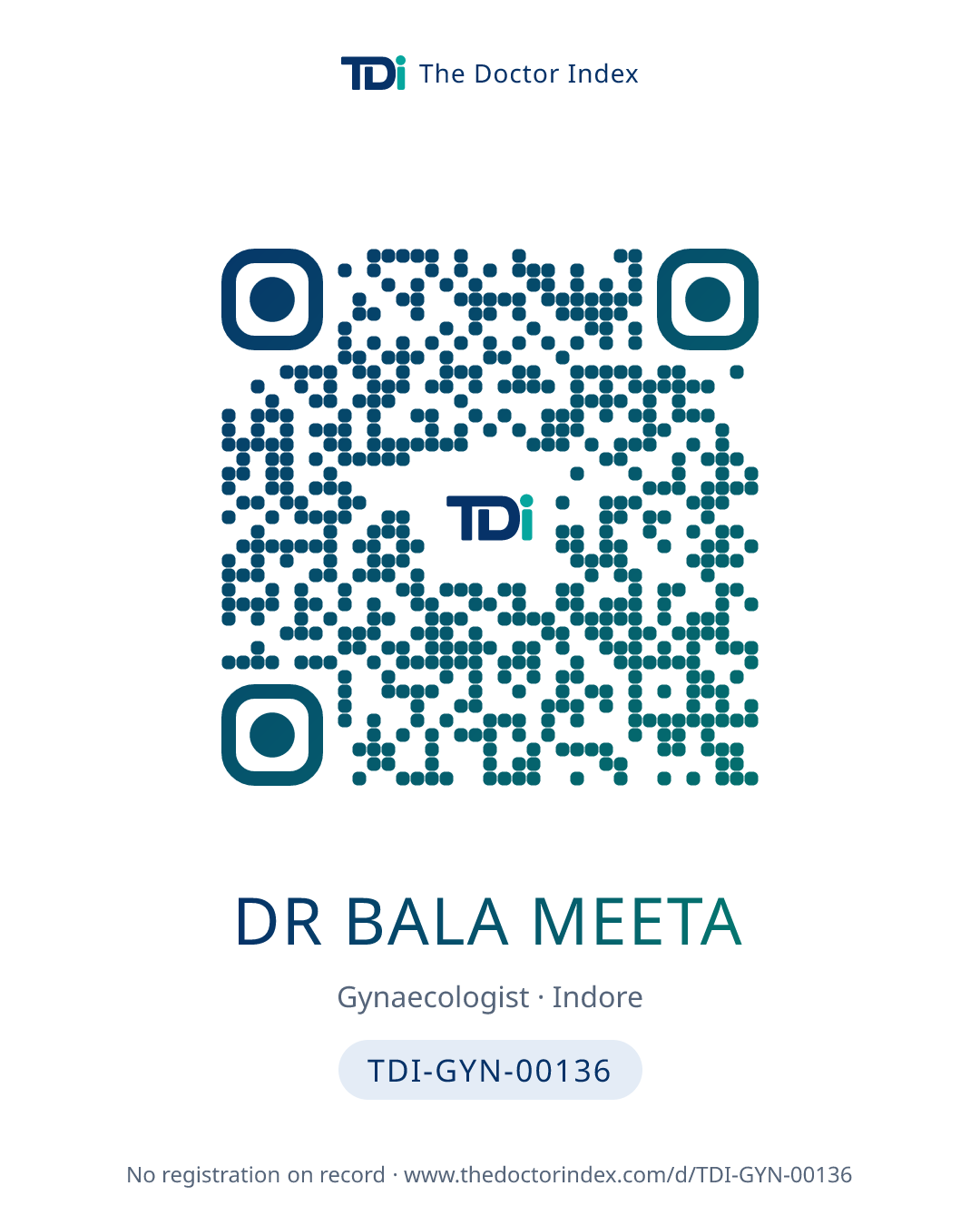 QR card for Dr Bala Meeta, TDI-GYN-00136