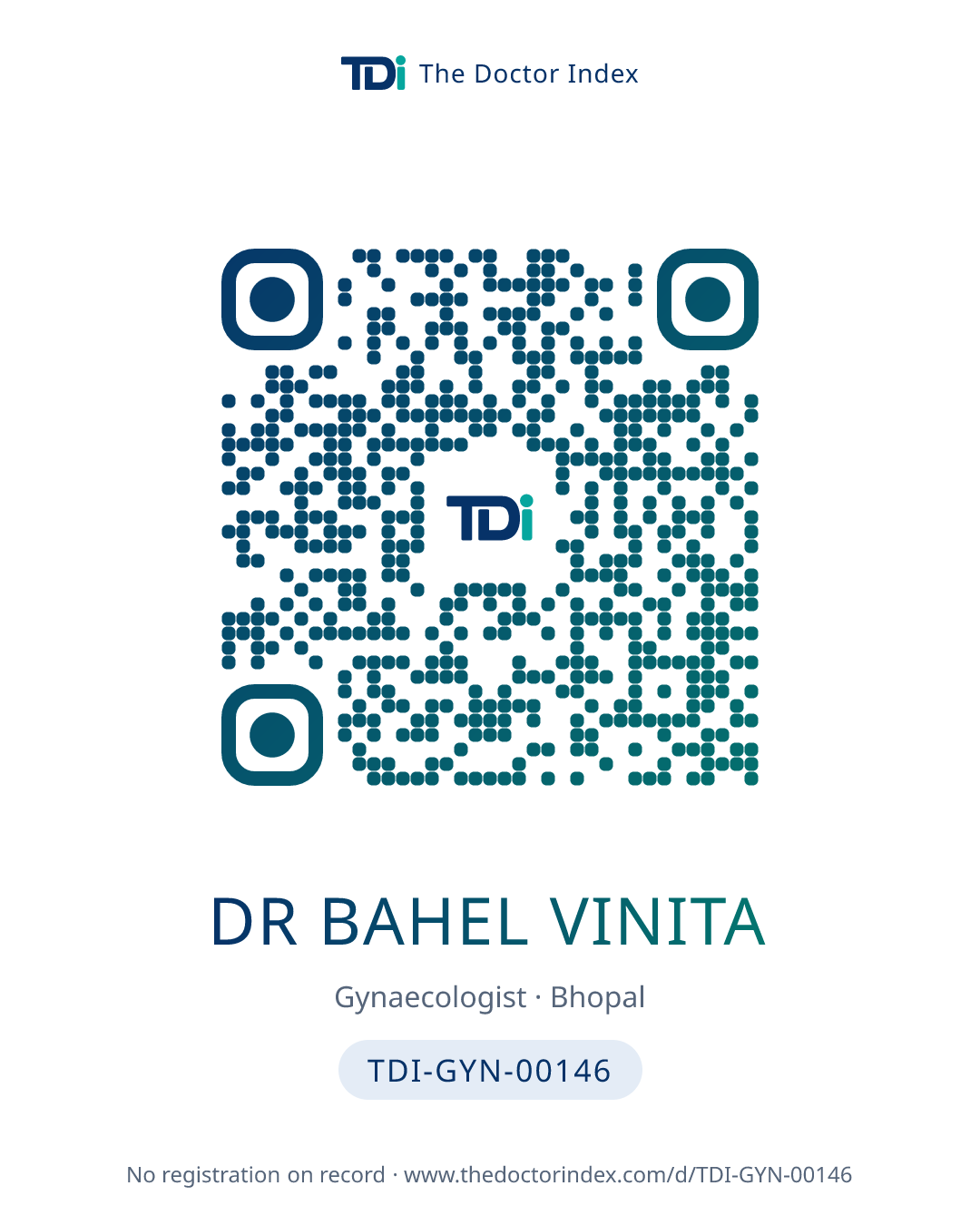 QR card for Dr Bahel Vinita, TDI-GYN-00146