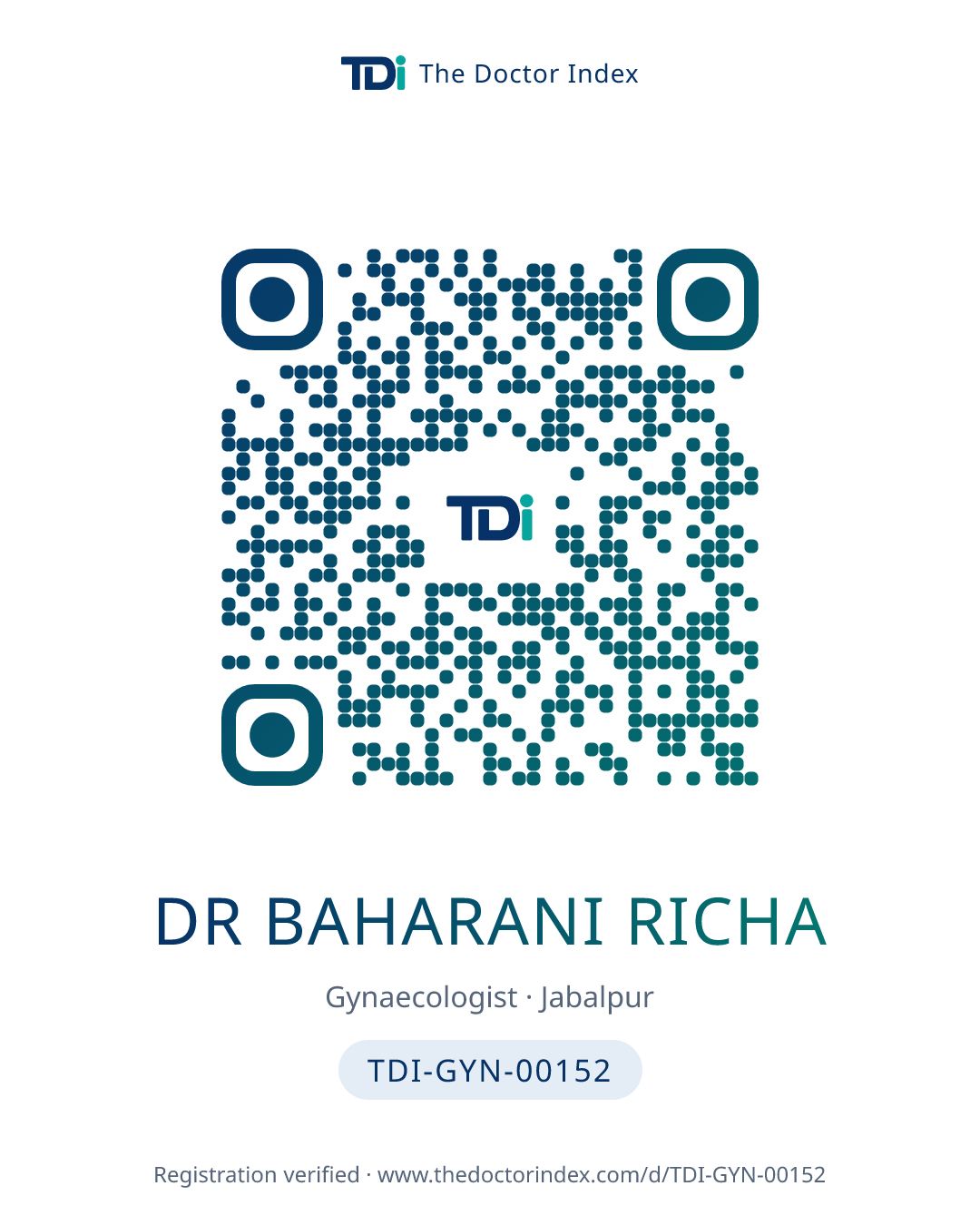 QR card for Dr Baharani Richa, TDI-GYN-00152