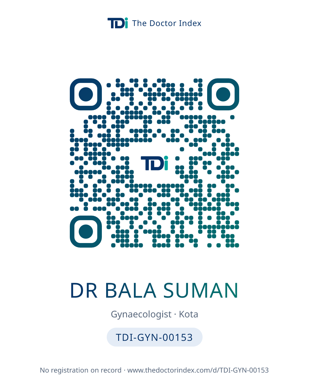 QR card for Dr Bala Suman, TDI-GYN-00153