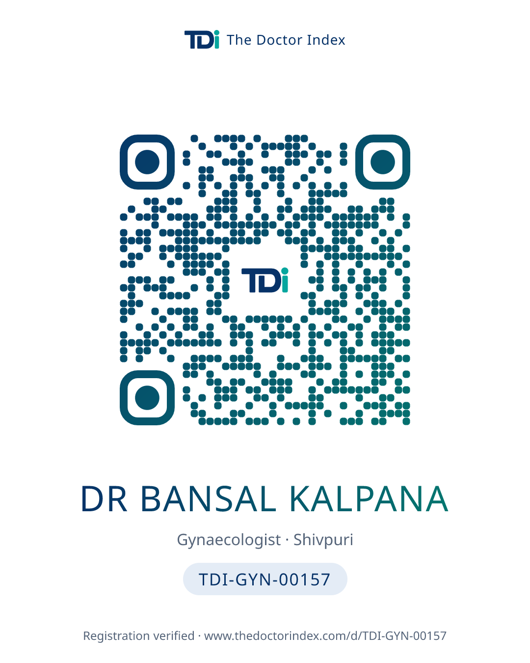 QR card for Dr Bansal Kalpana, TDI-GYN-00157