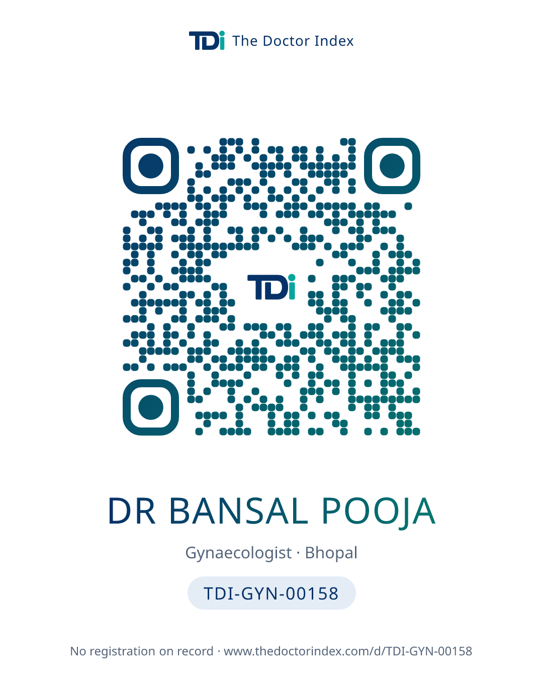 QR card for Dr Bansal Pooja, TDI-GYN-00158