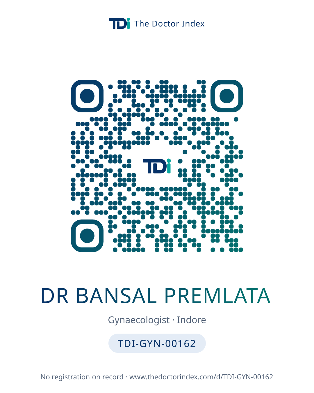QR card for Dr Bansal Premlata, TDI-GYN-00162