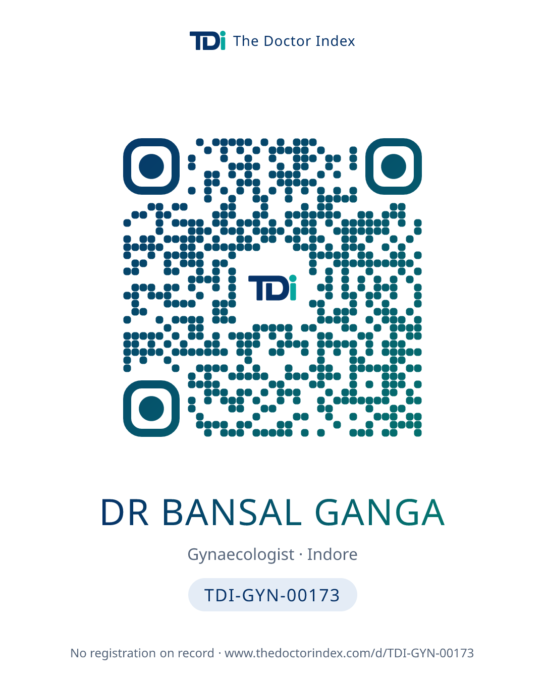 QR card for Dr Bansal Ganga, TDI-GYN-00173