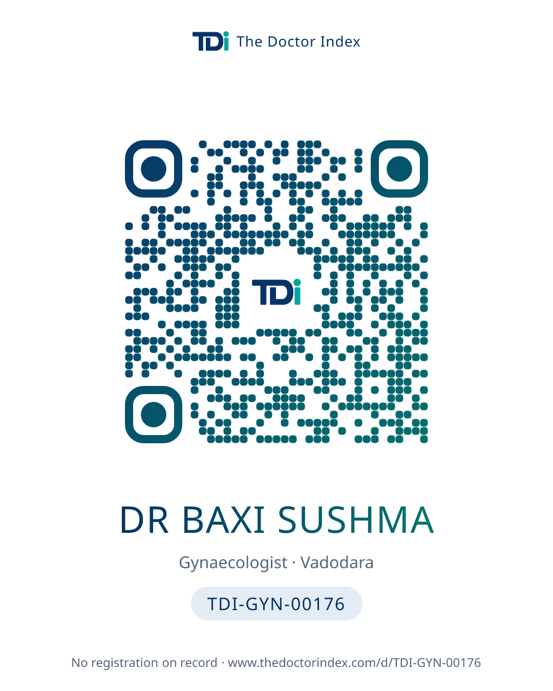 QR card for Dr Baxi Sushma, TDI-GYN-00176