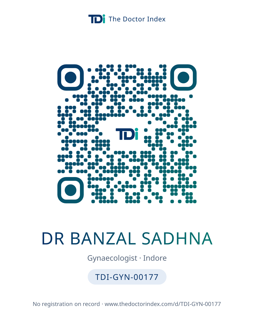 QR card for Dr Banzal Sadhna, TDI-GYN-00177