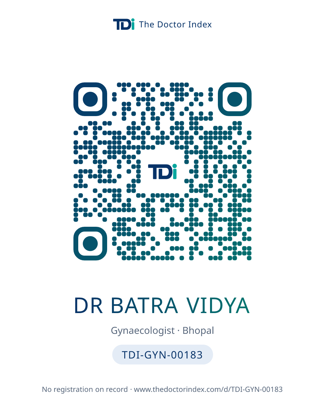 QR card for Dr Batra Vidya, TDI-GYN-00183