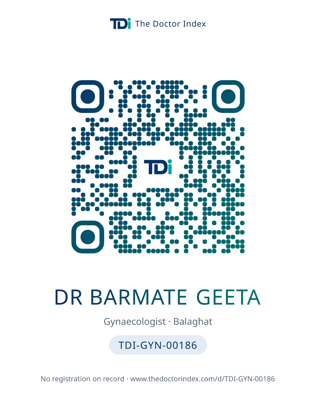 QR card for Dr Barmate Geeta, TDI-GYN-00186