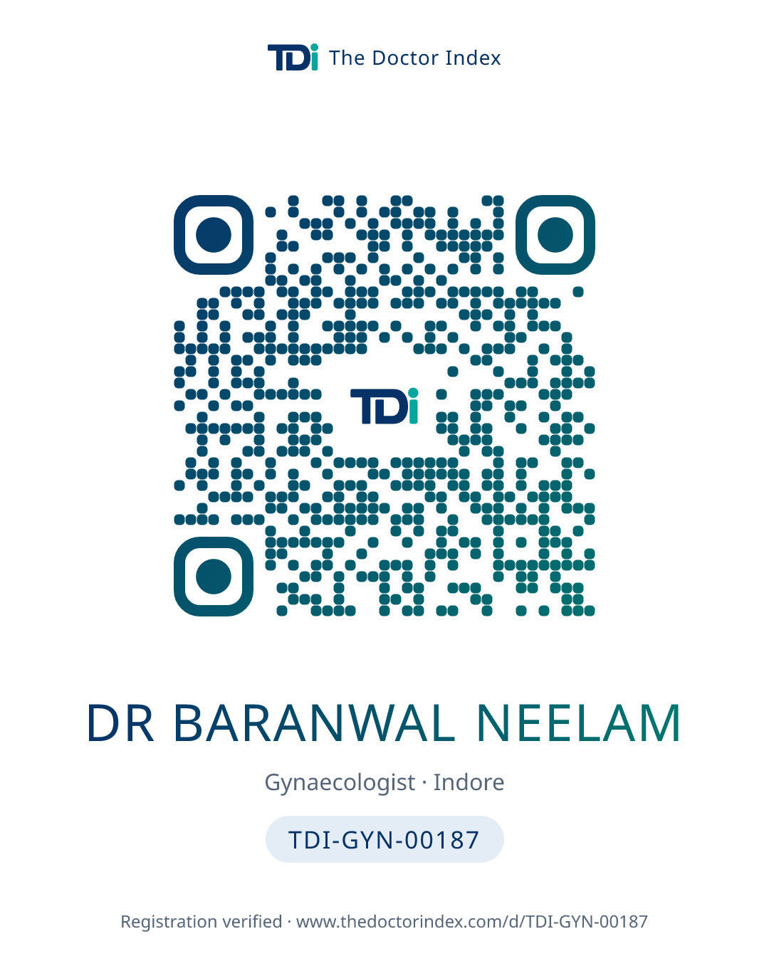 QR card for Dr Baranwal Neelam, TDI-GYN-00187