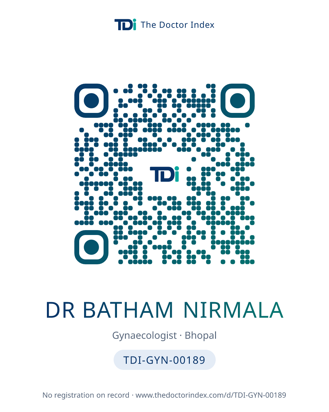 QR card for Dr Batham Nirmala, TDI-GYN-00189