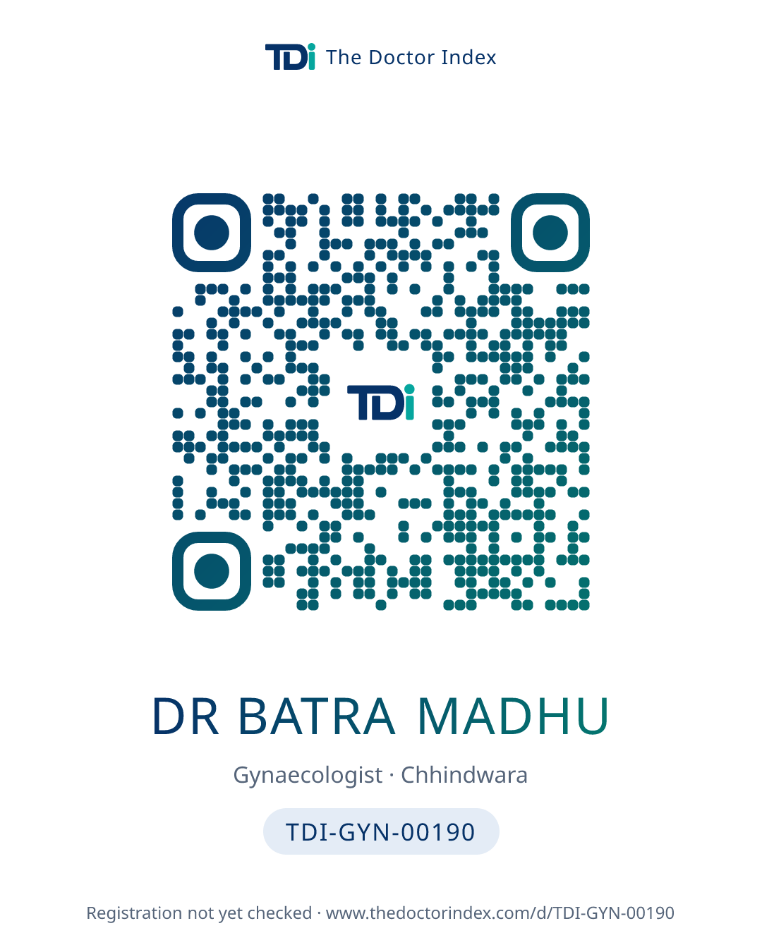 QR card for Dr Batra Madhu, TDI-GYN-00190
