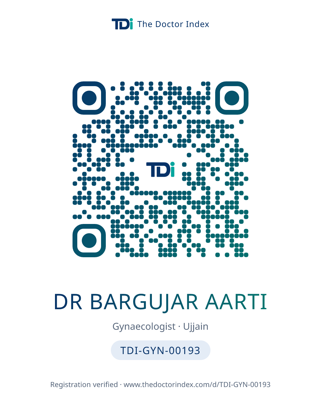 QR card for Dr Bargujar Aarti, TDI-GYN-00193