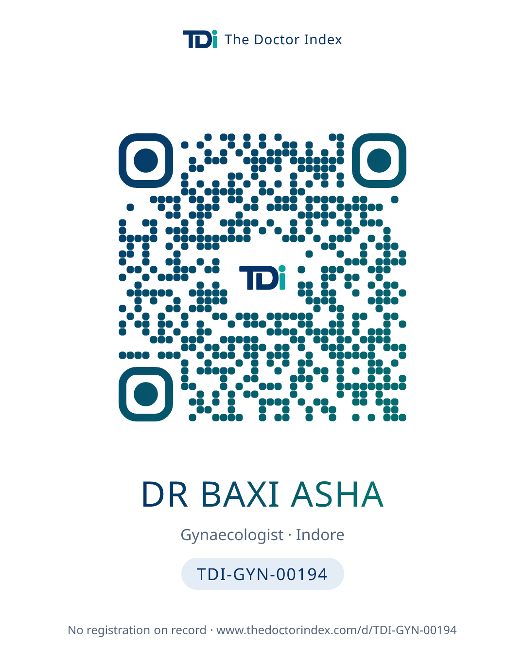 QR card for Dr Baxi Asha, TDI-GYN-00194