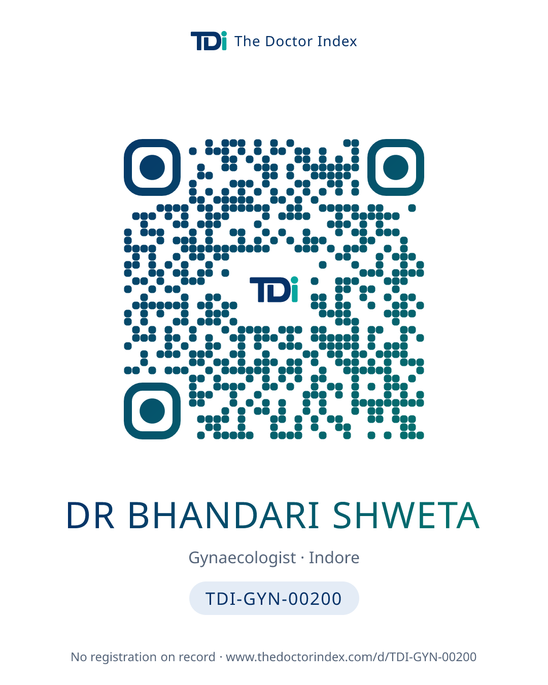 QR card for Dr Bhandari Shweta, TDI-GYN-00200